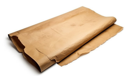 old paper isolated on white background. Clipping path included for easy extraction.の素材