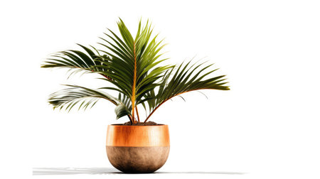 Palm tree in a wooden pot isolated on a white background.の素材