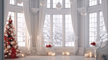 Beautiful Christmas interior with a Christmas tree. 3d render.の素材