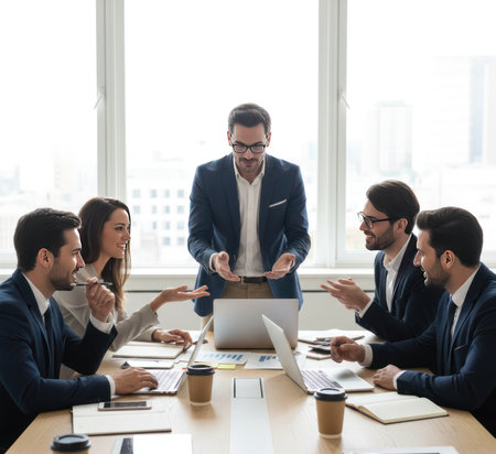 Group of business people working and communicating together in modern office. Corporate business team and manager concept.の写真素材