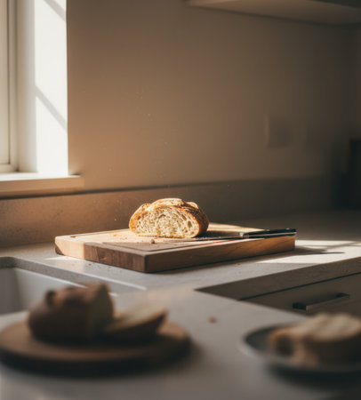 Bread on the table in the kitchen. Selective focus.の写真素材