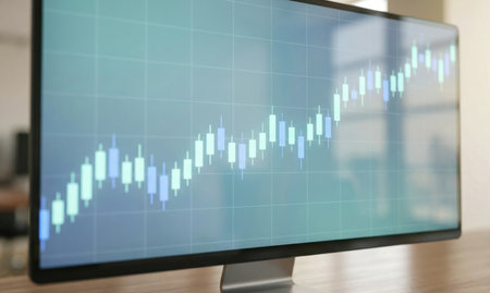 Computer screen with stock market chart on screen. Business and finance conceptの写真素材