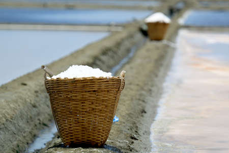 Bamboo bucket in salt field