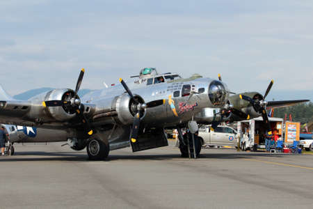 ARLINGTON - JULY 14  A B17 Flying Fortress Bomber flew at the Arlington Fly In airshow on 14 July...