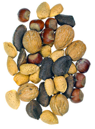 Whole mixed nuts isolated on white
