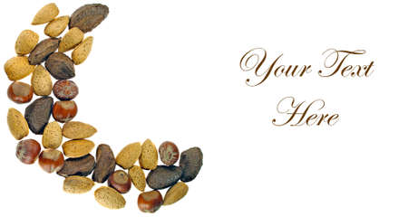 Mixed whole nuts framing a message area 