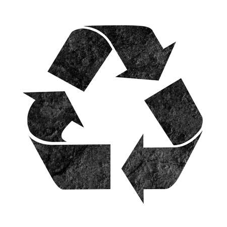 recycle symbol isolated on white with a dark grunge textureの写真素材
