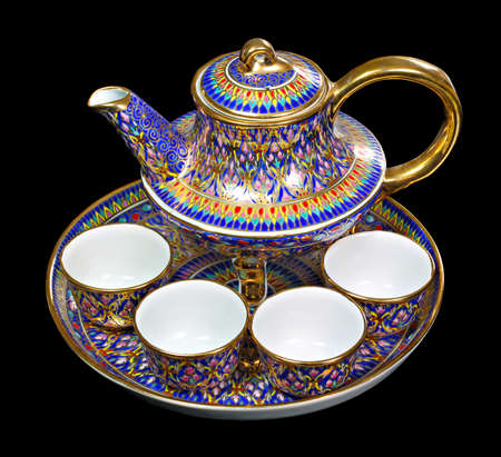 Ornate Thai benjarong coffee setの写真素材