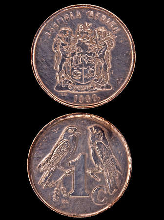 Front and back of a South African 1 cent piece