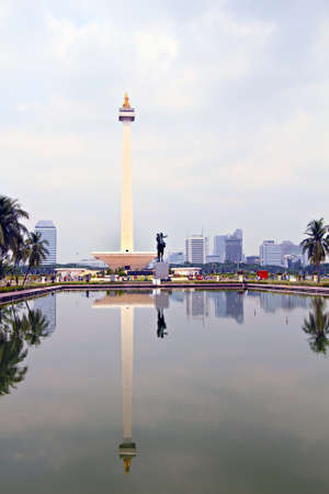 National Monument Monas  Merdeka Square and Pool of Relfection, Central Jakarta, Indonesiaのeditorial素材