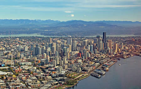 Aerial view of downtown Seattleの写真素材