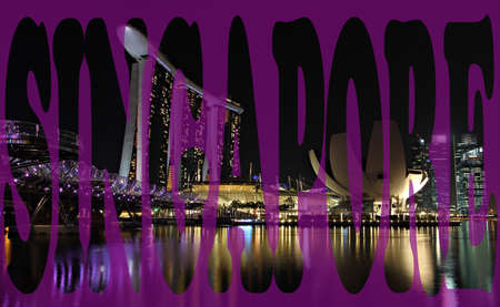 Singapore at night with scriptのeditorial素材