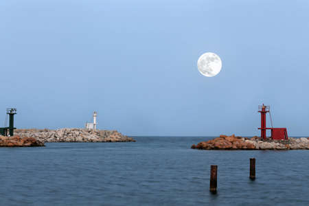 Supemoon as seen from Monastir in Tunisia on 10 August 2014の写真素材