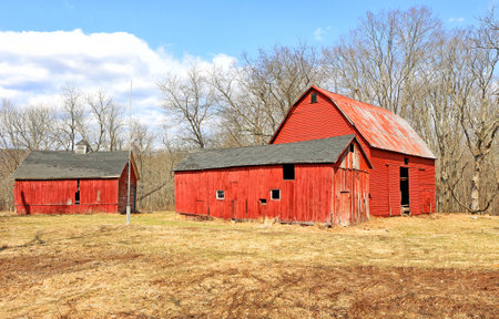 Old abandoned red barn in the Delaware Water Gapの写真素材