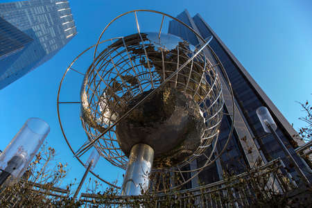 NEW YORK CITY - APRIL 19: View of the Multipurpose Center Trump Tower, the view through the iron logo in the form of the globe as seen on April 19, 2015 in New York City.のeditorial素材