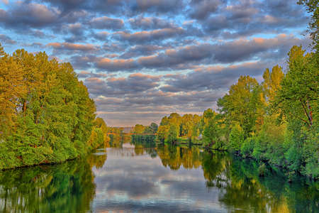 Sunrise on the Snohomish Riverの写真素材