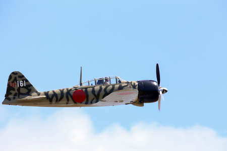 Everett, WA, USA - July 30, 2016: A Mitsubishi A6M3 Zero was seen flying over Everett Paine Field.のeditorial素材