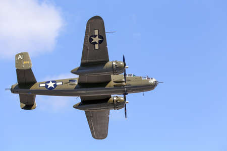 Everett, WA, USA - July 30, 2016: A North American B-25J Mitchell bomber was seen flying over Everett Paine Field.の写真素材