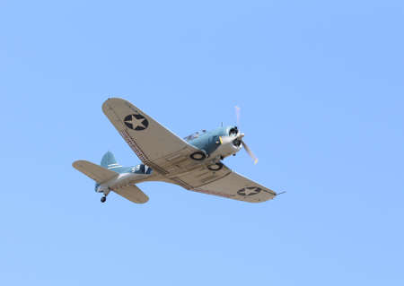 Everett, WA, USA - July 30, 2016: An SBD Dauntless Dive-bomber was seen flying over Everett Paine Fieldの写真素材
