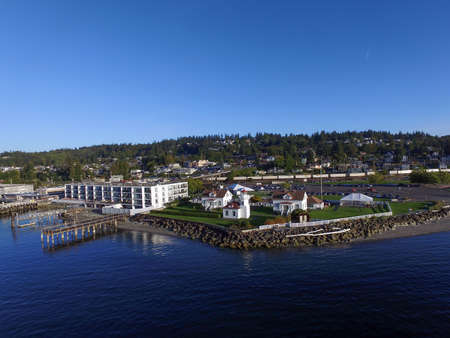 Aerial view of Elliot point, Lighthouse Park and Mukilteo Beachのeditorial素材
