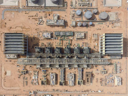 Aerial view of the construction of a large combined cycle power plant