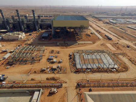 Aerial view of the construction of a large combined cycle power plant