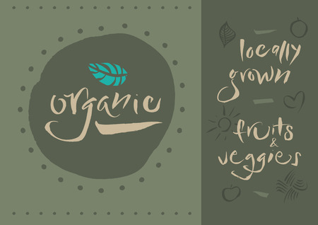 Vegetarian - Organic - Illustration and calligraphy のイラスト素材