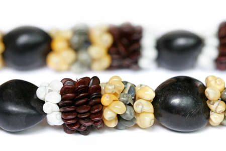 Traditional Tropical Necklace made with sea shell isolated on white backgroundの写真素材