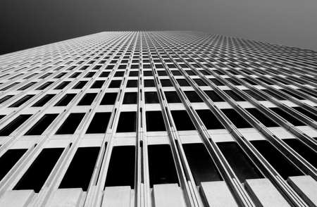 Looking up tall building in San Francisco, black and whiteの写真素材