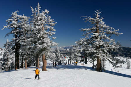 Ski resort with fresh snow in the Sierras