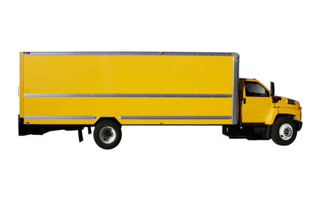 Moving Yellow Truck isolated on pure white background