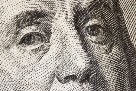 Benjamin Franklin close-up from $100 dollar billの写真素材