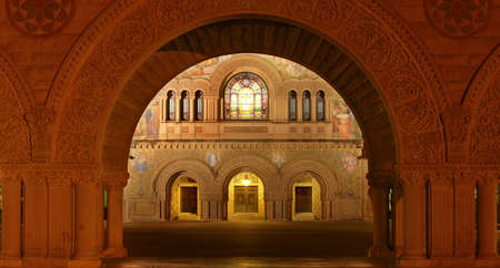 Historical Memorial Church illumintaed at nightの写真素材