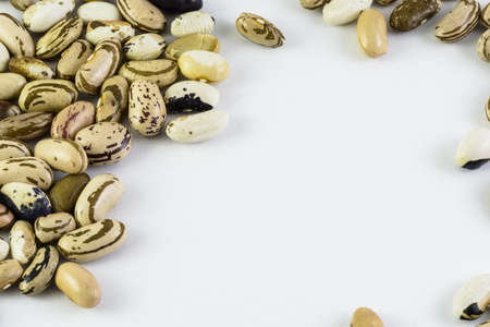 a frame of dry beans from Smolian village in Bulgaria isolated on white backgroundの写真素材