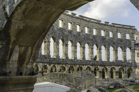 Inside of the arena of Pula, Croatiaの写真素材