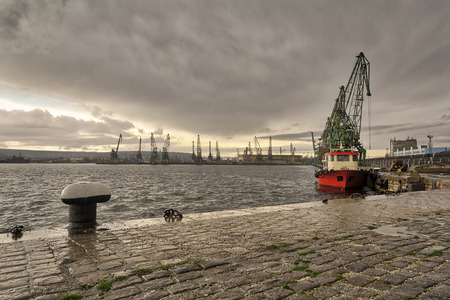 Overcast sky over the Varna harbor in Bulgaria