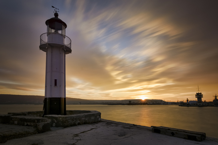 Little lighthouse at sunset in Varna, Bulgariaの写真素材