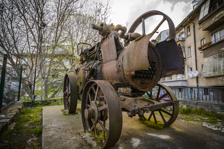 Oldest steam engine in the Museum of history in Varna, Bulgariaのeditorial素材