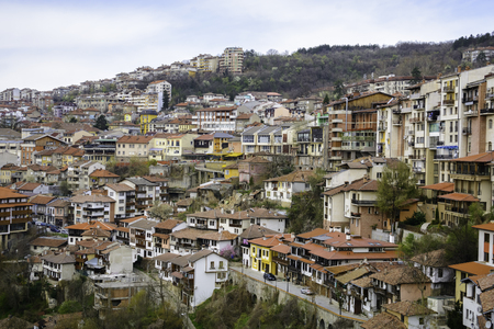 typical house in veliko tarnovo , it s like they are build one over the other one .の写真素材