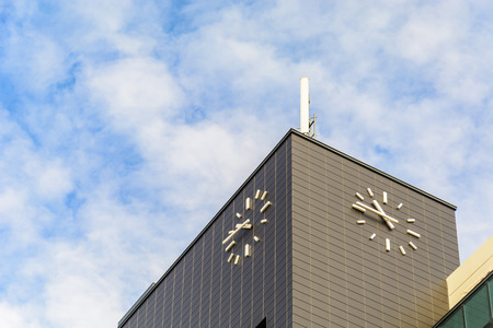 Modern building with clock in Varna, Bulgaria