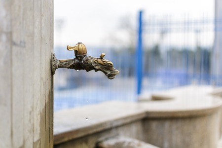 Ornamental bronze tap with a gargoyle head.の写真素材