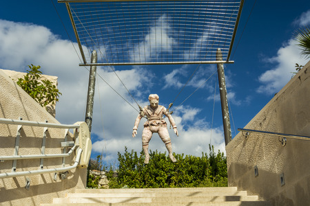 PRVIC, CROATIA - SEPTEMBER 29, 2017: monument of the  first parachute builder at the museum entrance inventor Faust Vrancic.のeditorial素材