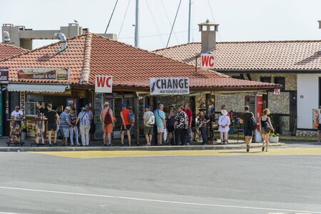NESSEBAR, BULGARIA , MAI 24, 2018: Tourist waiting in the change office in the city of Nessebar, Bulgariaのeditorial素材