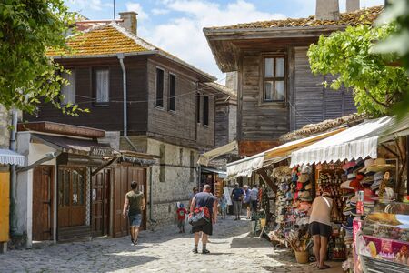 NESSEBAR, BULGARIA , MAI 24, 2018: Tourist visiting the old town of Nessebar in Bulgaria.のeditorial素材