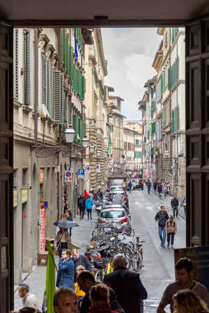 Firenze, Italy, April 26, 2019: Tourist on the top of the cathedral Le Duomo, Santa Maria del Fiore visiting and taking panoramic photosのeditorial素材