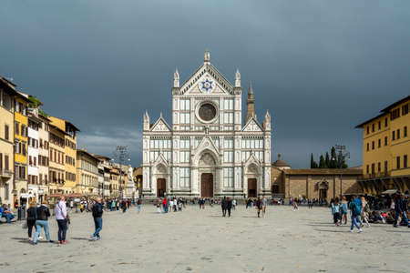 Firenze, Italy, April 26, 2019: Tourist walking in a commercial street in Firenze, Italy.のeditorial素材