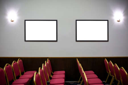white frame on a wall, place for textの写真素材