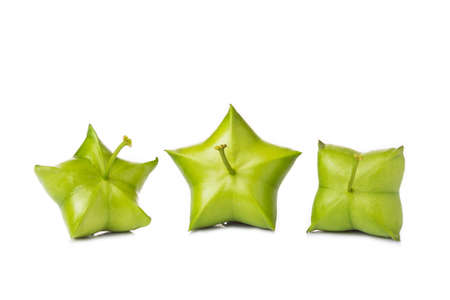 Fresh green Sacha Inchi fruits on white background with copy spaceの写真素材