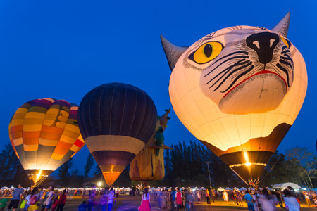 Chiang Mai, Thailand - 4 March 2016 - Hot-aired ballons float on display at Chiang Mai Ballon Festival in Chiang Mai, Thailand on March 4th, 2016のeditorial素材