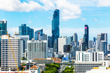 Bangkok, Thailand - 6 July 2017 - View of Bangkok skyline shows the newly built Mahanakorn building in the distant, on a bright sunny day of July 6, 2017 in Bangkok, Thailandのeditorial素材